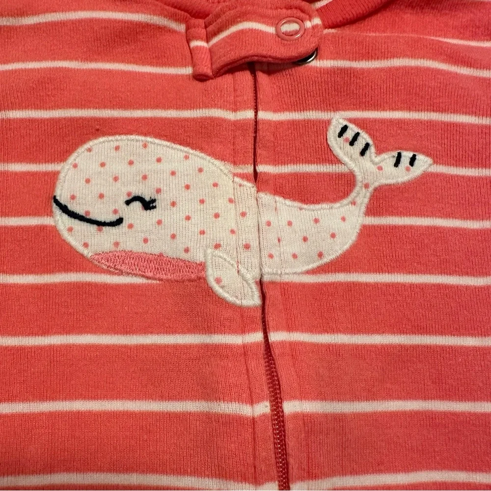 Carter’s Pink Striped Kids One Piece Footies with Whale Design Size 6M - Picture 2 of 5